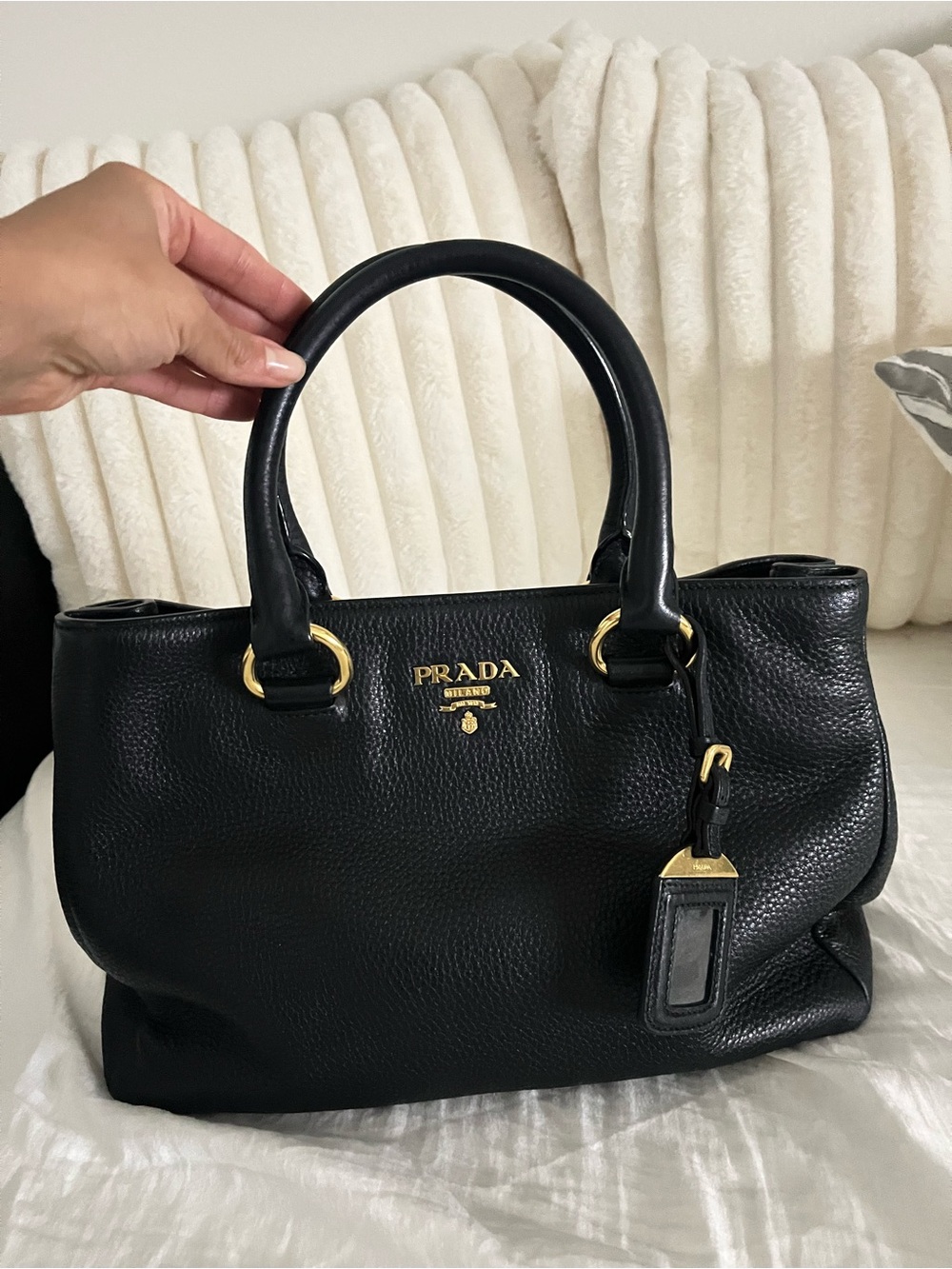 SOLD!!Prada Black Leather Tote with Gold Hardware